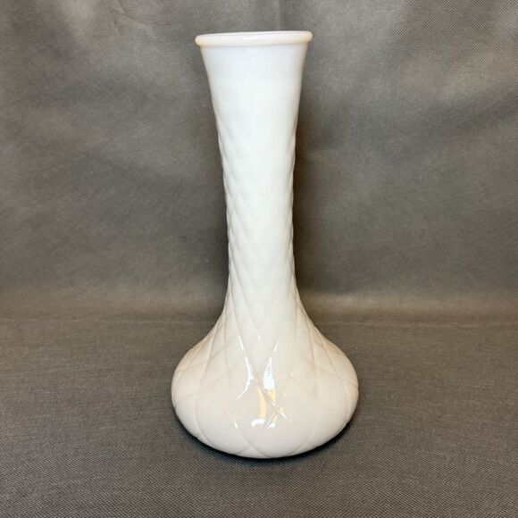 Vintage Milk Glass Vase Hoosier Vase White Diamond Pattern Bud Vase Retro Decor - Picture 2 of 9